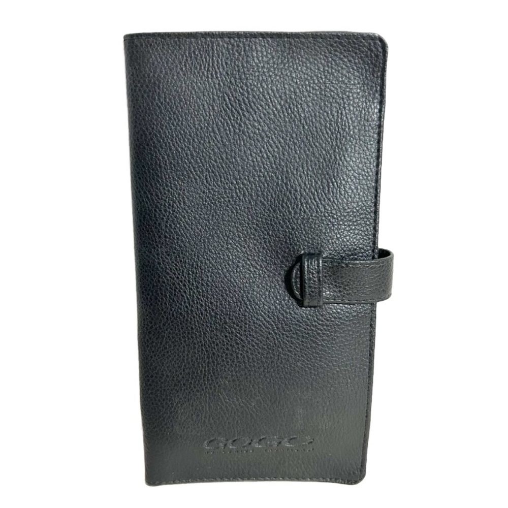 Vintage Gogo Black Genuine Leather Passport ID Holder Wallet Large Size Orangize